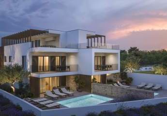Moderne Luxus Neubau Designer-Doppelhaushälfte mit Swimmingpool und Dachterrasse in Tribunj bei Vodice