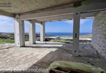 Kreta, Kalamaki ebenerdige Villa im Rohbau mit Panorama-Meerblick