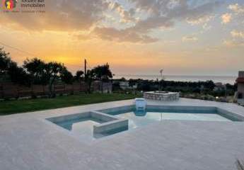 Kreta, Rethymno, modernes freistehendes ebenerdiges Haus mit priv. Pool und Meerblick zu verkaufen 